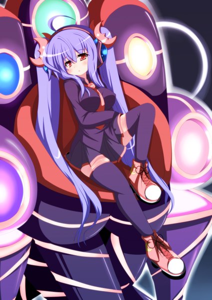Anime picture 1254x1771 with oborotsuki kakeru single long hair tall image red eyes twintails purple hair girl thighhighs black thighhighs