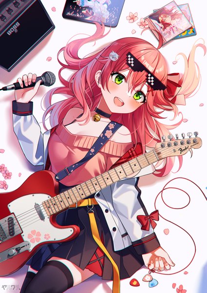 Anime picture 2508x3541 with virtual youtuber hololive sakura miko yaruwashi single long hair tall image blush fringe highres open mouth hair between eyes green eyes looking away pink hair ahoge :d one side up sunglasses on head meme