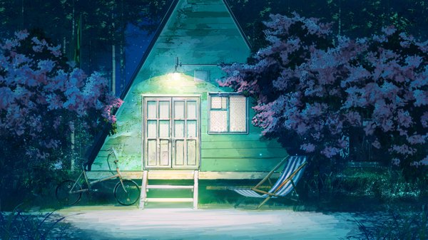 Anime picture 1920x1080 with everlasting summer iichan eroge arsenixc vvcephei highres wide image game cg sunlight night wallpaper no people scenic collaboration camp flower (flowers) plant (plants) tree (trees) window building (buildings) star (stars)
