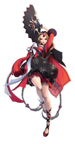 Anime picture 786x1500 with chaos online edelyn (chaos online) love cacao single long hair tall image looking at viewer blonde hair red eyes brown hair full body braid (braids) official art alternate costume transparent background girl fan