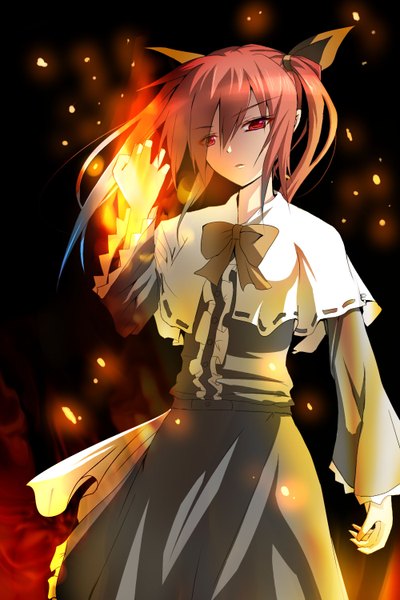 Anime picture 1000x1500 with original inudzuka ringo long hair tall image looking at viewer red eyes twintails red hair girl dress fire