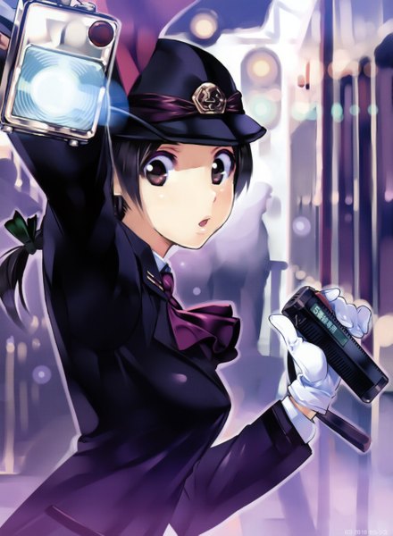 Anime picture 3803x5180 with original vania600 single tall image highres black hair brown eyes absurdres girl gloves uniform peaked cap