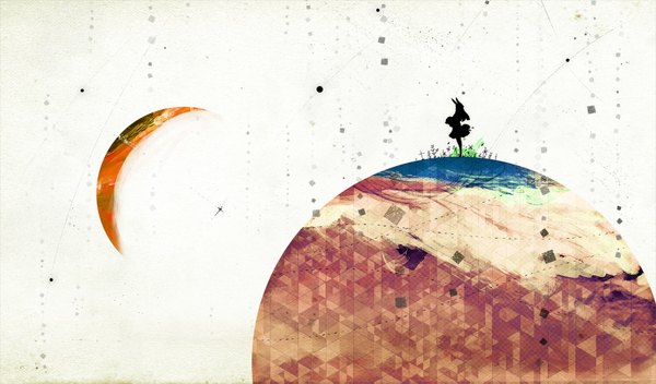 Аниме картинка 1600x939 с redjuice один (одна) длинные волосы широкое изображение полумесяц силуэт девушка луна звезда (звёзды) планета