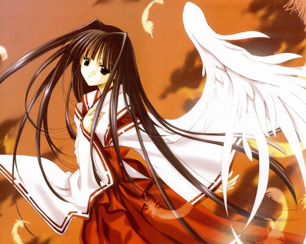 Anime picture 1280x1024 with angel/dust nanase aoi japanese clothes miko wings