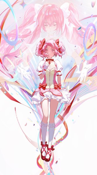 Anime picture 3260x5895 with mahou shoujo madoka magica shaft (studio) kaname madoka goddess madoka zutto (dfvn7377) single tall image highres short hair twintails pink hair absurdres full body pink eyes puffy sleeves short twintails magical girl girl dress gloves