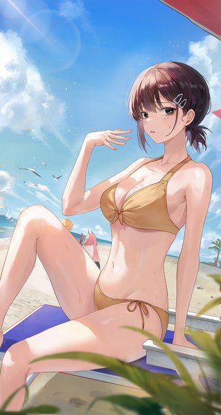 Anime picture 933x1747 with chainsaw man mappa power (chainsaw man) denji (chainsaw man) higashiyama kobeni mrr 05 long hair tall image looking at viewer blush fringe short hair breasts light erotic black hair blonde hair sitting multiple girls pink hair sky