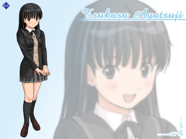 Anime picture 1600x1200 with amagami ayatsuji tsukasa black hair white background black eyes zoom layer girl serafuku