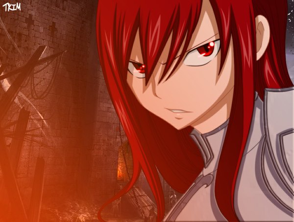 Anime picture 1000x757 with fairy tail erza scarlet futuretabs single long hair red eyes red hair coloring girl armor
