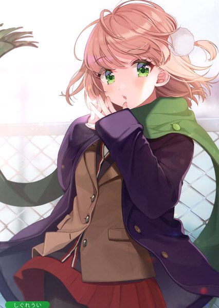 Anime picture 2096x2954 with melonbooks shigure ui single tall image looking at viewer blush fringe highres short hair open mouth simple background blonde hair standing white background green eyes signed long sleeves fingernails scan open clothes