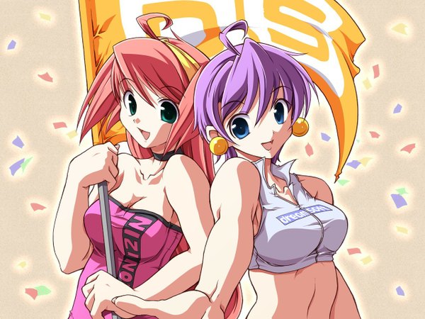 Anime picture 1280x960 with light erotic multiple girls racequeen girl 2 girls flag marihara azumi marihara chiho niji no kanata ni over the rainbow