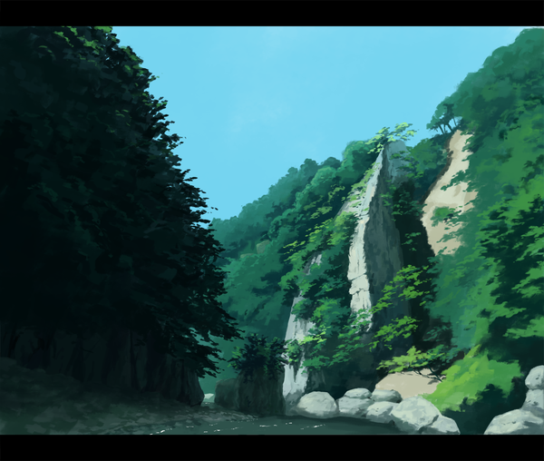 Аниме картинка 1800x1524 с оригинальное изображение sasaj высокое разрешение небо letterboxed гора (горы) без людей пейзаж живописный река растение (растения) дерево (деревья)