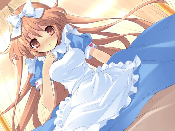 Anime picture 1600x1200 with alice parade miori (alice parade) itou noiji single long hair brown hair game cg eyes closed girl ribbon (ribbons) hair ribbon