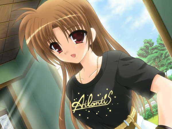 Anime picture 1024x768 with sakura machizaka stories (game) long hair red eyes brown hair game cg girl