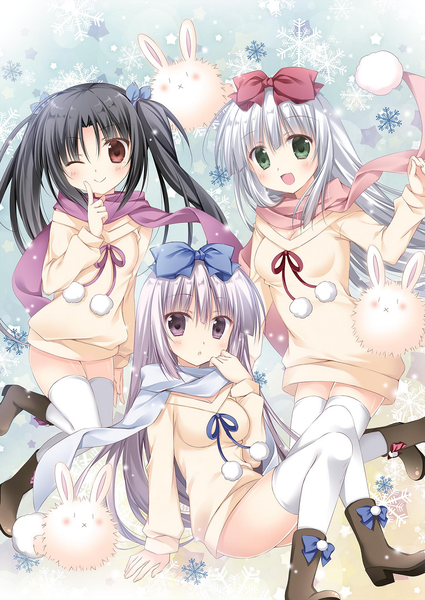 Anime-Bild 1451x2048 mit alice or alice airi (alice or alice) rise (alice or alice) kisaki (alice or alice) korie riko long hair tall image looking at viewer blush fringe breasts open mouth light erotic black hair smile hair between eyes sitting purple eyes twintails multiple girls