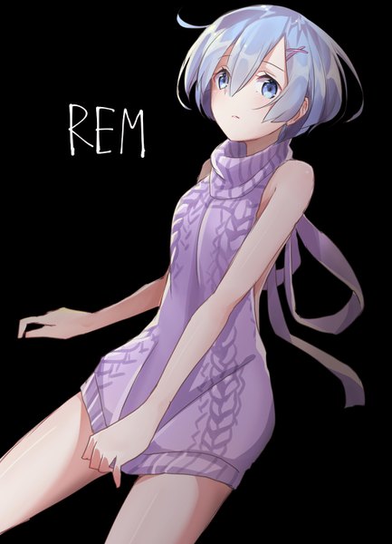 Anime picture 1020x1414 with re:zero kara hajimeru isekai seikatsu white fox rem (re:zero) yuzouni single tall image looking at viewer blush fringe short hair breasts blue eyes light erotic simple background hair between eyes bare shoulders blue hair upper body ahoge bare legs