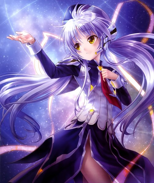 Anime picture 2367x2822 with angel beats! planetarian key (studio) tachibana kanade hoshino yumemi goto p single long hair tall image blush highres standing twintails yellow eyes looking away silver hair parted lips multicolored hair :o from below