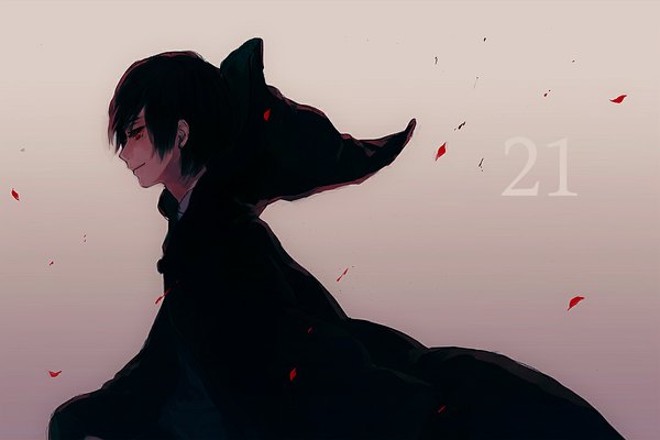 Anime picture 1080x720 with harry potter tom marvolo riddle kurosu juu single short hair black hair smile red eyes boy petals witch hat mantle