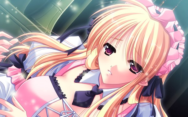 Anime picture 1024x640 with sora wo aogite kumo takaku mint (sora wo aogite kumo takaku) long hair blonde hair wide image purple eyes game cg girl