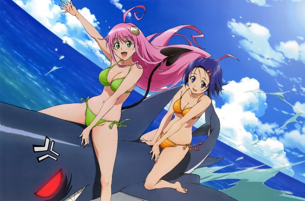 Anime picture 5376x3543 with toloveru xebec lala satalin deviluke sairenji haruna highres light erotic tail swimsuit bikini