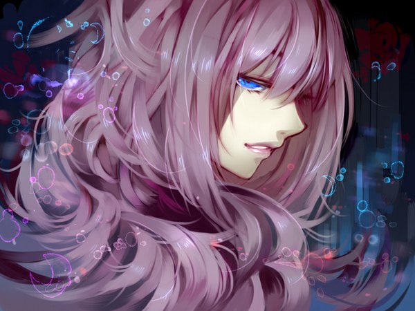 Anime picture 800x600 with vocaloid megurine luka matsunaka hiro long hair looking at viewer fringe blue eyes pink hair profile close-up girl bubble (bubbles)