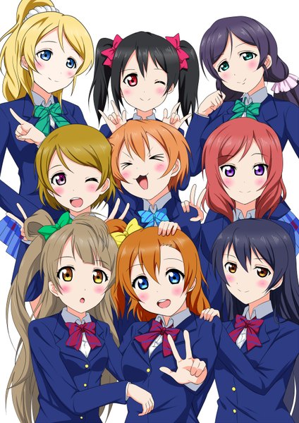 Anime picture 1200x1696 with love live! school idol project sunrise (studio) love live! nishikino maki yazawa nico toujou nozomi minami kotori ayase eli sonoda umi kousaka honoka hoshizora rin koizumi hanayo frolaytia long hair tall image looking at viewer blush short hair open mouth blue eyes