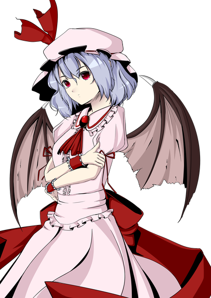 Anime picture 2100x2970 with touhou remilia scarlet shunkashuutou single tall image highres short hair red eyes blue hair transparent background bat wings girl dress wings bonnet