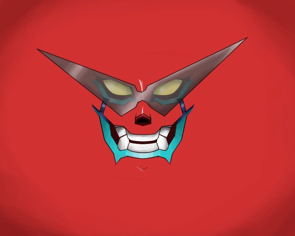 Anime picture 1280x1024 with tengen toppa gurren lagann gainax boota tagme (artist) smile yellow eyes teeth red background glasses coat of arms