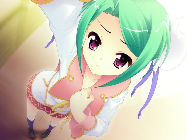 Anime picture 1200x900 with inumimi berserk (game) hazumi matoyama short hair purple eyes game cg green hair loli girl