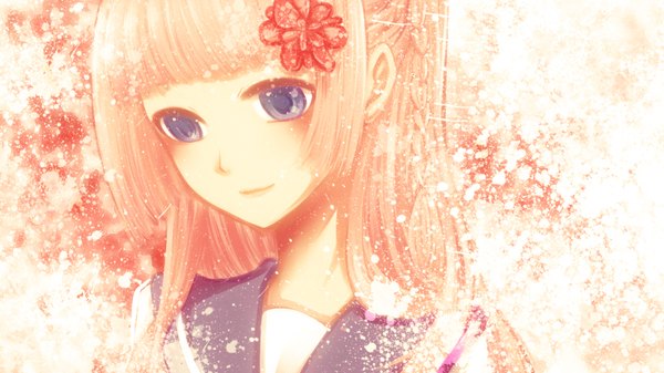 Anime picture 1600x900 with original yayoi (egoistic realism) single long hair blue eyes smile wide image braid (braids) hair flower girl uniform hair ornament school uniform