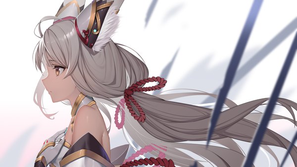 Anime-Bild 4000x2250 mit xenoblade xenoblade 2 nia (xenoblade) nia (blade) (xenoblade) roi (liu tian) single long hair highres wide image twintails animal ears yellow eyes looking away absurdres upper body ahoge profile grey hair low twintails girl