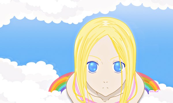 Anime picture 1280x768 with arakawa under the bridge shaft (studio) nino blue eyes blonde hair wide image cloud (clouds) vector girl rainbow