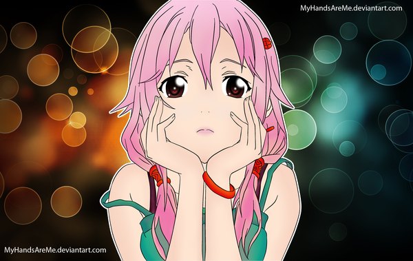 Anime picture 1600x1011 with guilty crown production i.g yuzuriha inori single long hair red eyes twintails pink hair girl bracelet