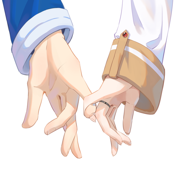 Anime picture 3000x3000 with sousou no frieren frieren himmel (sousou no frieren) soralin t highres simple background white background holding hands close-up head out of frame girl boy ring hands
