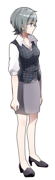 Anime picture 458x1500 with original sakura yuki (clochette) single tall image short hair blue eyes looking away grey hair transparent background girl skirt shoes suit