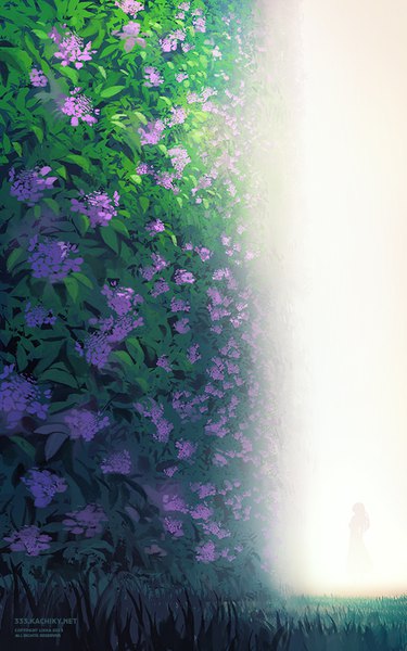 Anime picture 550x880 with original loika single tall image light silhouette nature girl flower (flowers) plant (plants) grass bushes