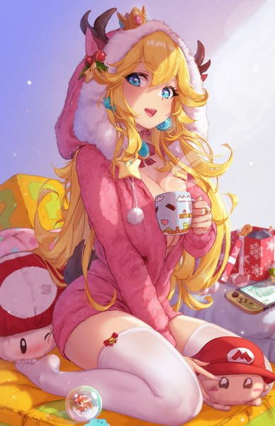 Anime picture 3850x5950 with super mario bros. kirby (series) nintendo princess peach mario kirby mitsu (mitsu art) single long hair tall image looking at viewer blush fringe highres breasts open mouth blue eyes light erotic blonde hair smile