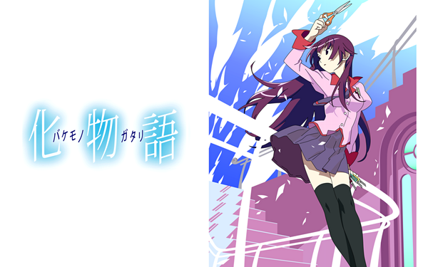 Anime picture 1920x1200 with bakemonogatari shaft (studio) monogatari (series) senjougahara hitagi highres wide image