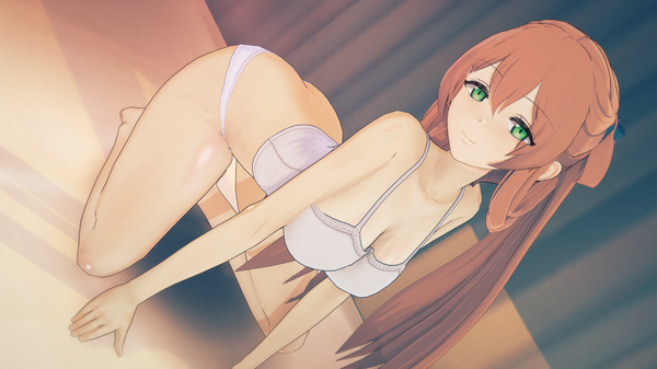 Anime picture 4096x2304 with girls frontline m1903 springfield (girls frontline) carlos single long hair looking at viewer blush fringe highres breasts light erotic smile hair between eyes brown hair wide image twintails bare shoulders green eyes payot absurdres