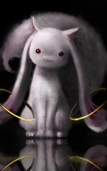 Anime picture 1200x1900 with mahou shoujo madoka magica shaft (studio) pixiv kyuubee 42 7 (pixiv id 1740974) tall image red eyes animal ears animal tail black background reflection animal claws