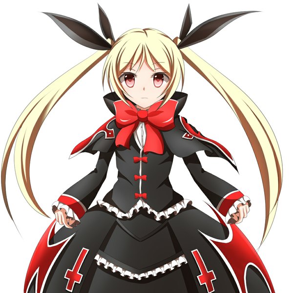 Anime picture 1024x1024 with blazblue rachel alucard kuroganeruto single long hair simple background blonde hair red eyes white background twintails loli girl dress bowtie