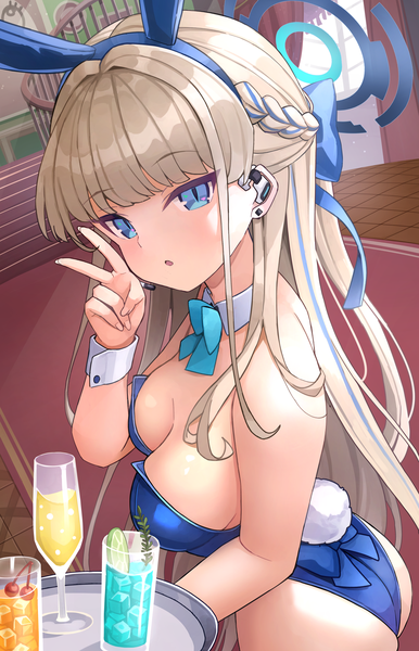 Anime picture 3000x4663 with blue archive toki (blue archive) toki (bunny) (blue archive) nomio single long hair tall image looking at viewer blush fringe highres breasts open mouth blue eyes light erotic blonde hair large breasts standing bare shoulders animal ears