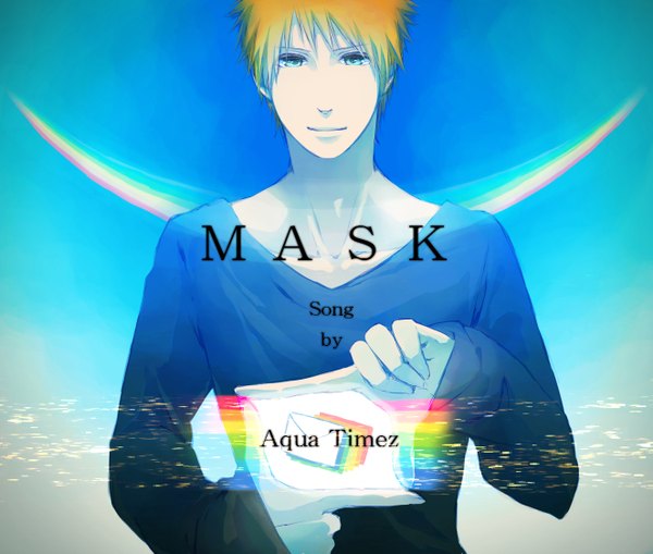 Anime picture 1323x1123 with bleach studio pierrot kurosaki ichigo koori ichi single short hair blue eyes light smile orange hair inscription text english boy rainbow letter