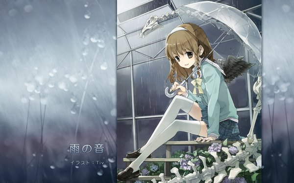 Anime picture 1920x1200 with original tiv highres wide image rain transparent umbrella serafuku umbrella tagme