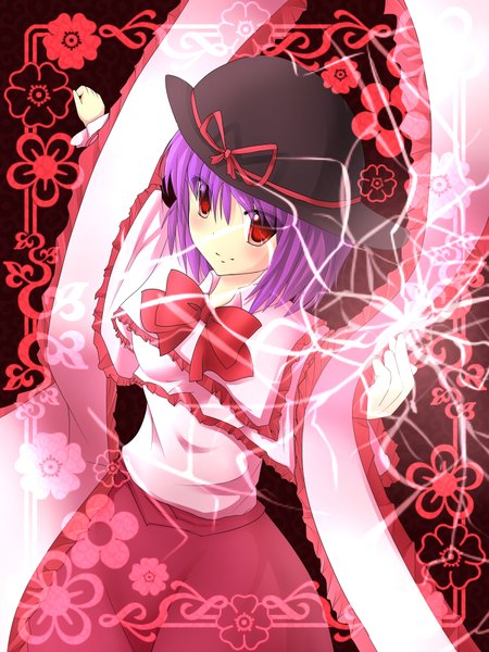 Anime picture 1500x2000 with touhou nagae iku tagme (artist) tall image red eyes purple hair girl flower (flowers) bow hat