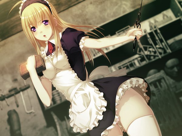 Anime picture 1024x768 with carnevale della luce della luna anna (carnevale della luce della luna) blonde hair purple eyes game cg maid girl