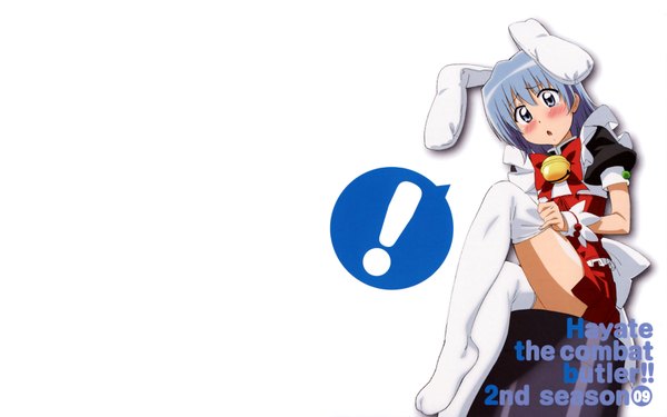 Anime picture 4000x2500 with hayate no gotoku! ayasaki hayate single looking at viewer blush highres short hair open mouth blue eyes simple background wide image white background sitting absurdres bunny ears tears otoko no ko bunny boy thighhighs boy