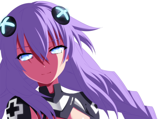 Anime picture 1400x1058 with choujigen game neptune purple heart eroishi single long hair blue eyes smile purple hair coloring portrait close-up transparent background girl