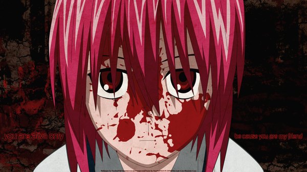 Anime picture 1920x1080 with elfen lied arms corporation lucy highres wide image signed watermark close-up vector blood