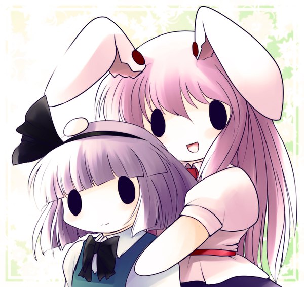 Anime picture 1420x1340 with touhou konpaku youmu reisen udongein inaba yume shokunin white background multiple girls purple hair bunny ears bunny girl chibi solid eyes girl bow 2 girls