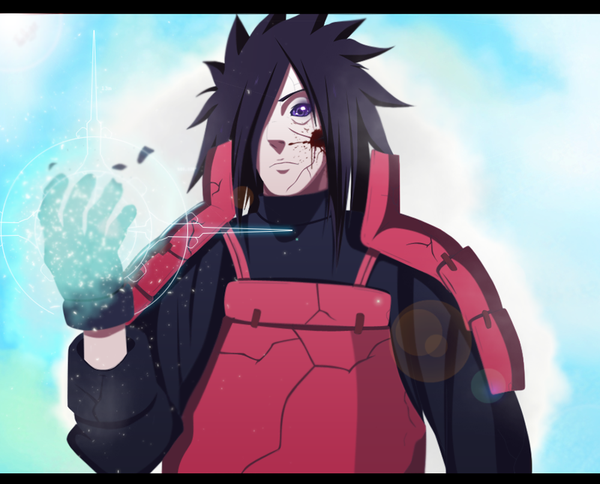 Anime picture 1000x808 with naruto studio pierrot naruto (series) uchiha madara exdarkstyle single long hair fringe black hair purple eyes sky cloud (clouds) sunlight hair over one eye coloring rinnegan boy gloves armor blood